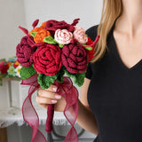 Deep Red Rose Crochet Bridal Bouquet - view 5