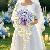 Purple & Ivory Lily Crochet Cascade Bouquet - view 3