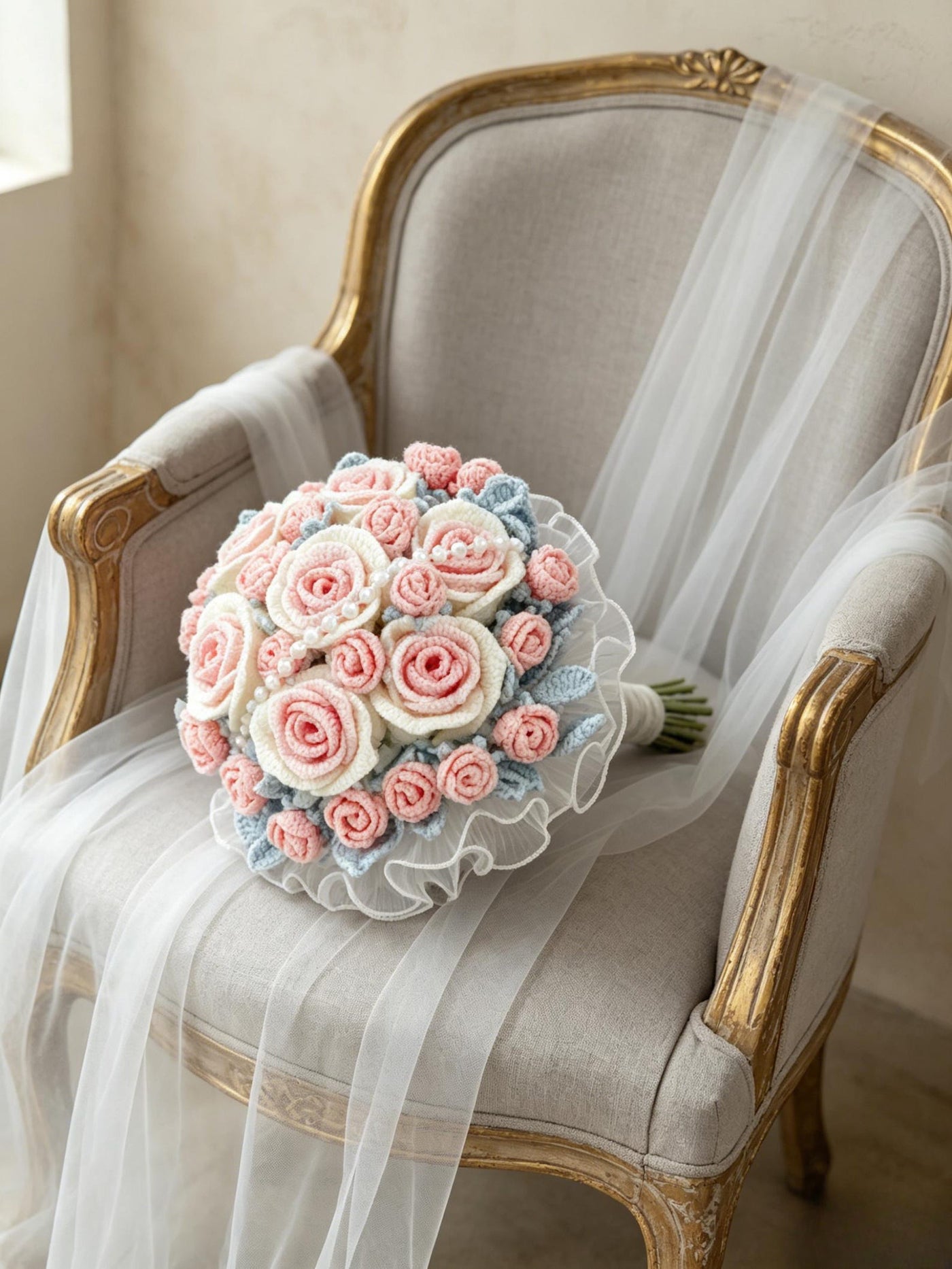 Blush Pink Rose Crochet Bridal Bouquet - view 4
