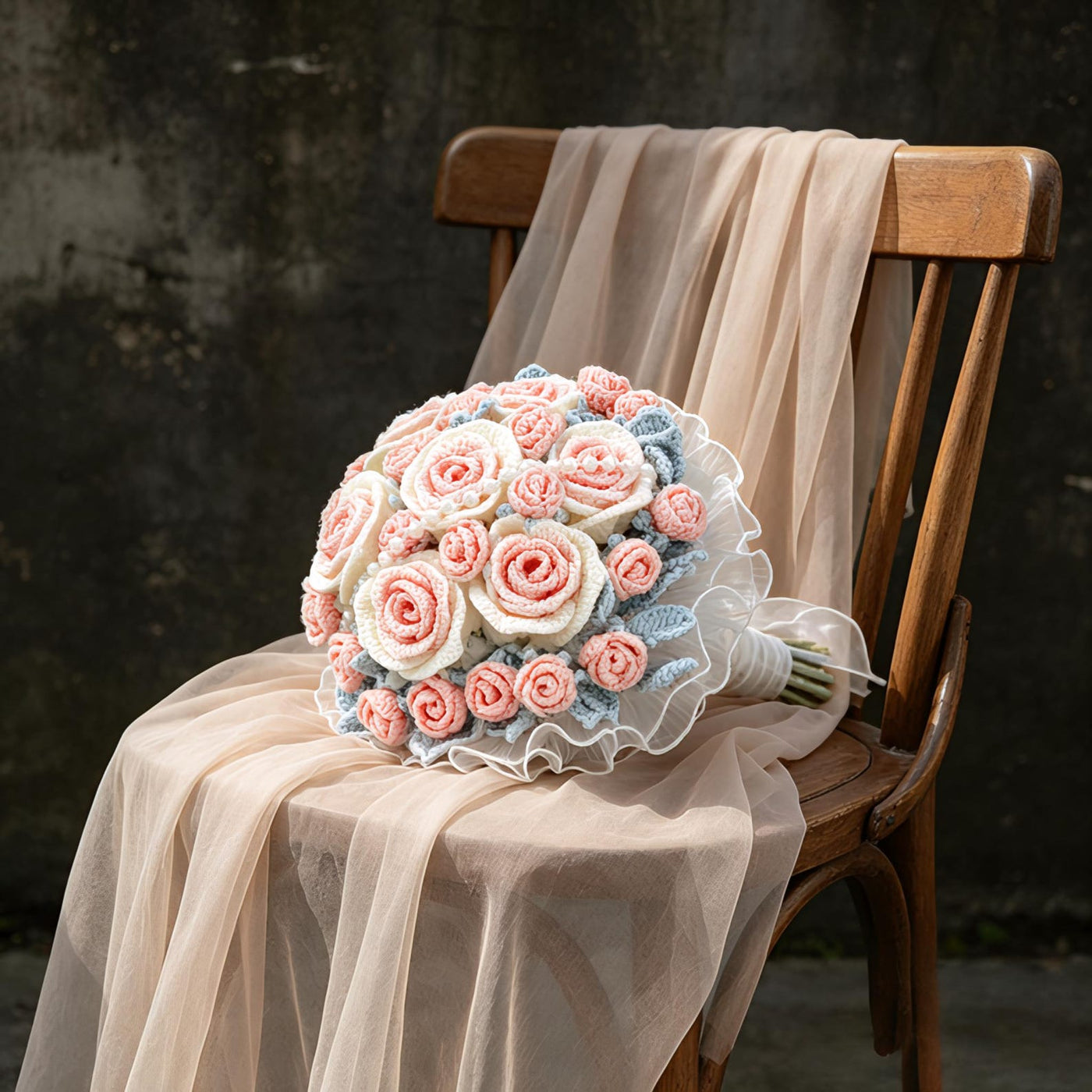 Blush Pink Rose Crochet Bridal Bouquet - view 2