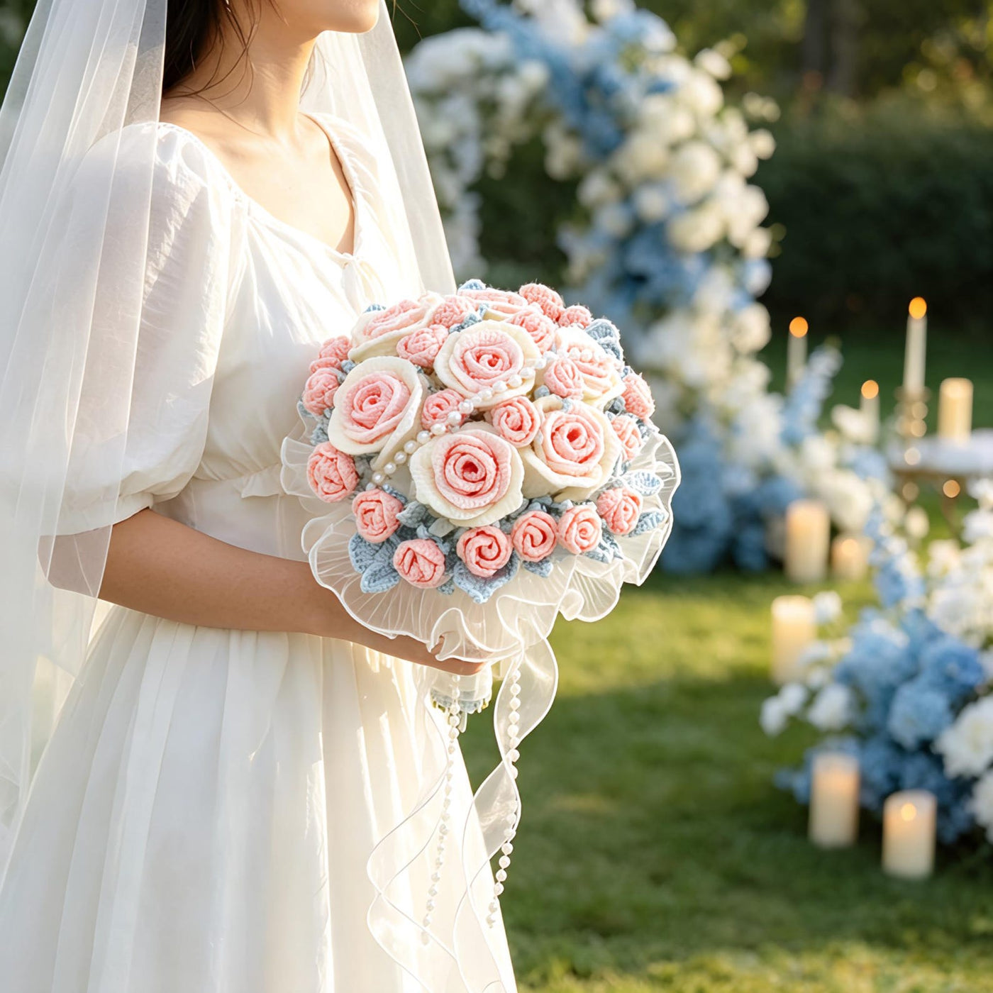 Blush Pink Rose Crochet Bridal Bouquet - view 7
