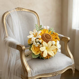 Sunflower & Ivory Crochet Bridal Bouquet - view 4