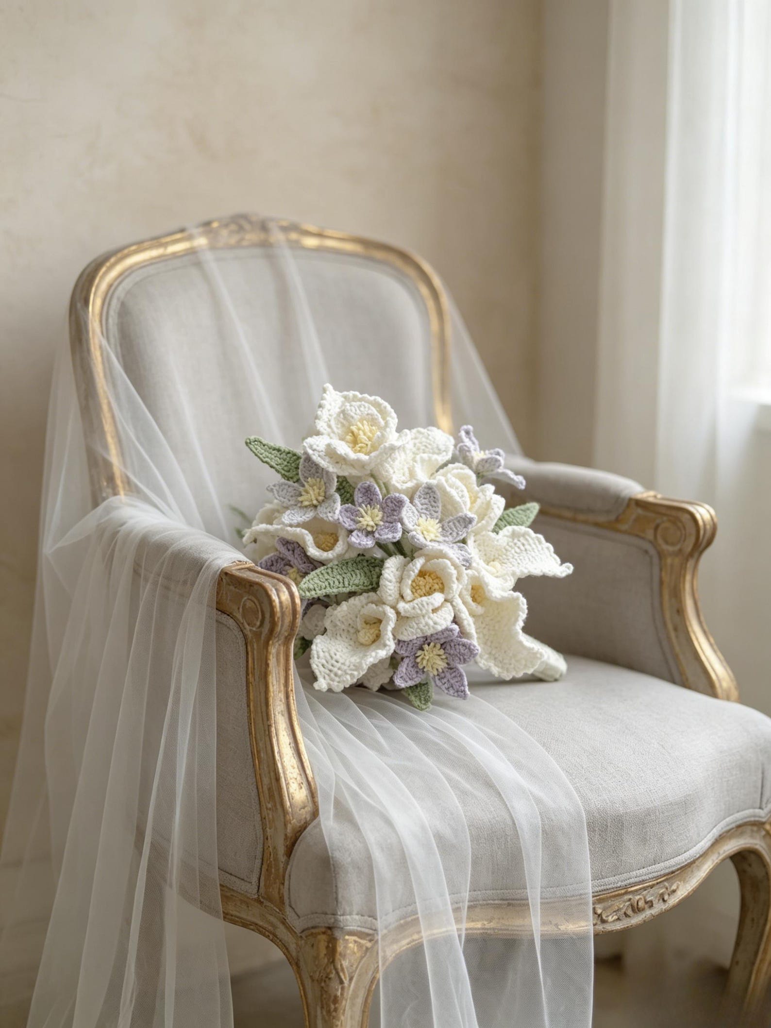 Ivory & Lavender Lily Crochet Bridal Bouquet - view 3