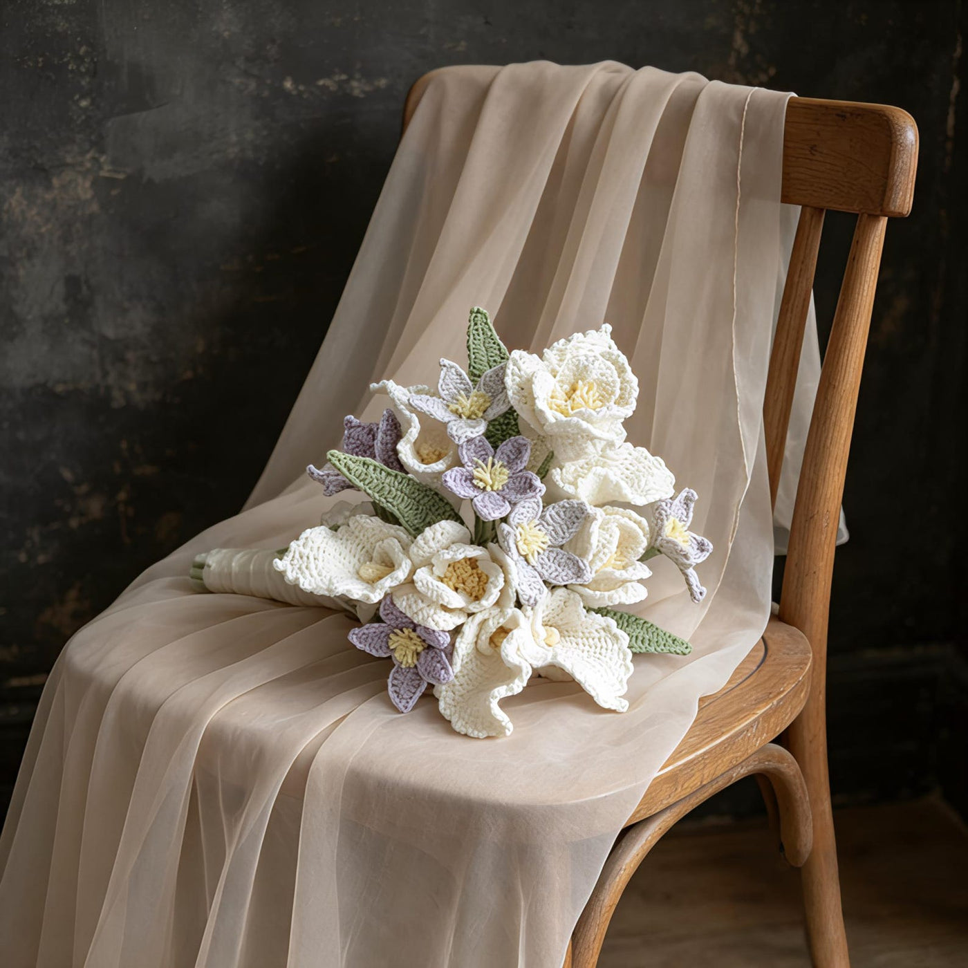 Ivory & Lavender Lily Crochet Bridal Bouquet - view 4
