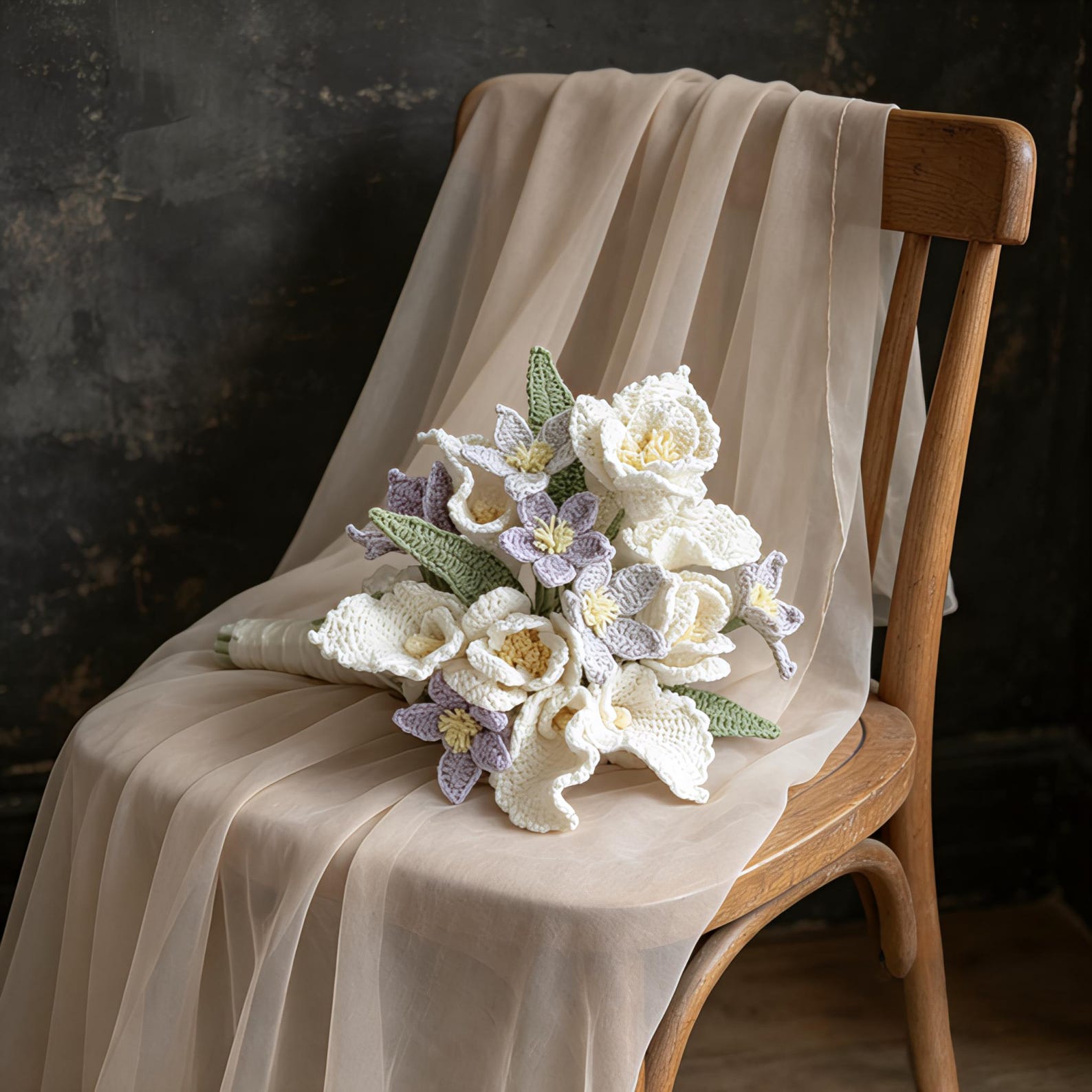 Ivory & Lavender Lily Crochet Bridal Bouquet - view 4
