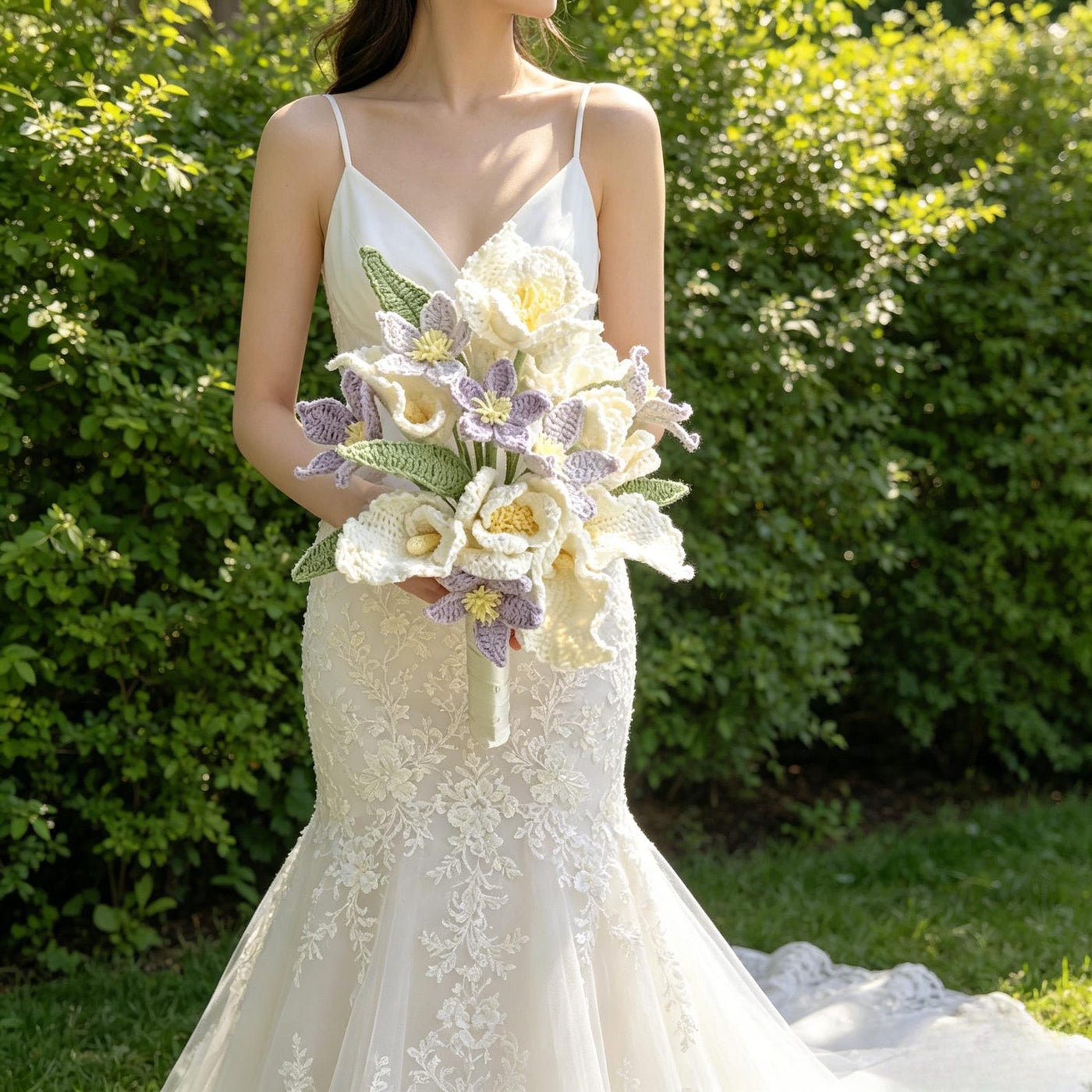 Ivory & Lavender Lily Crochet Bridal Bouquet - view 6