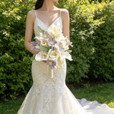 Ivory & Lavender Lily Crochet Bridal Bouquet - view 6