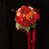Deep Red Rose Crochet Bridal Bouquet - view 3