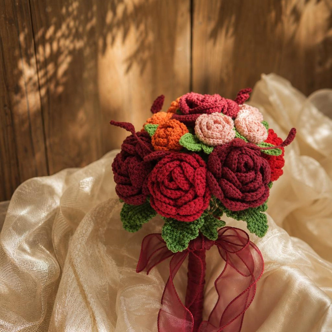 Deep Red Rose Crochet Bridal Bouquet - view 4