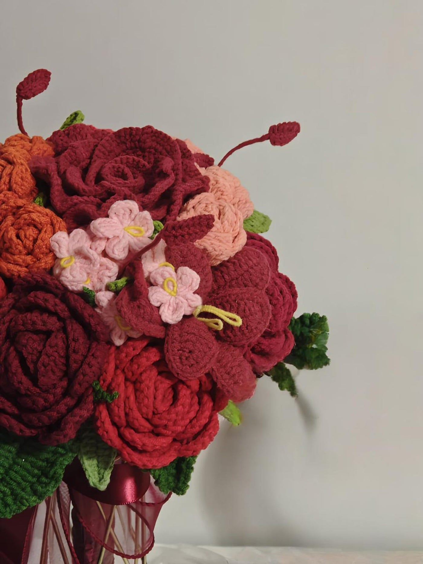 Deep Red Rose Crochet Bridal Bouquet - view 2
