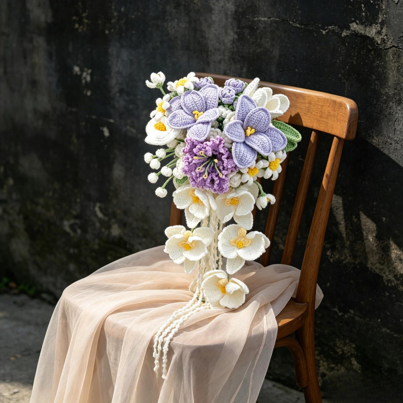 Purple & Ivory Lily Crochet Cascade Bouquet - view 4