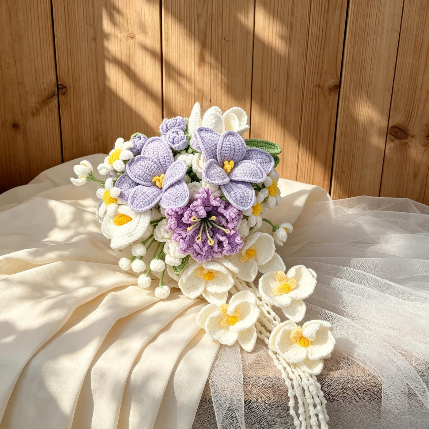 Purple & Ivory Lily Crochet Cascade Bouquet - view 6