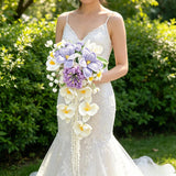 Purple & Ivory Lily Crochet Cascade Bouquet