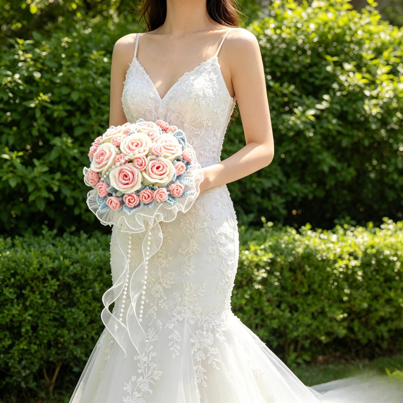 Blush Pink Rose Crochet Bridal Bouquet - view 5