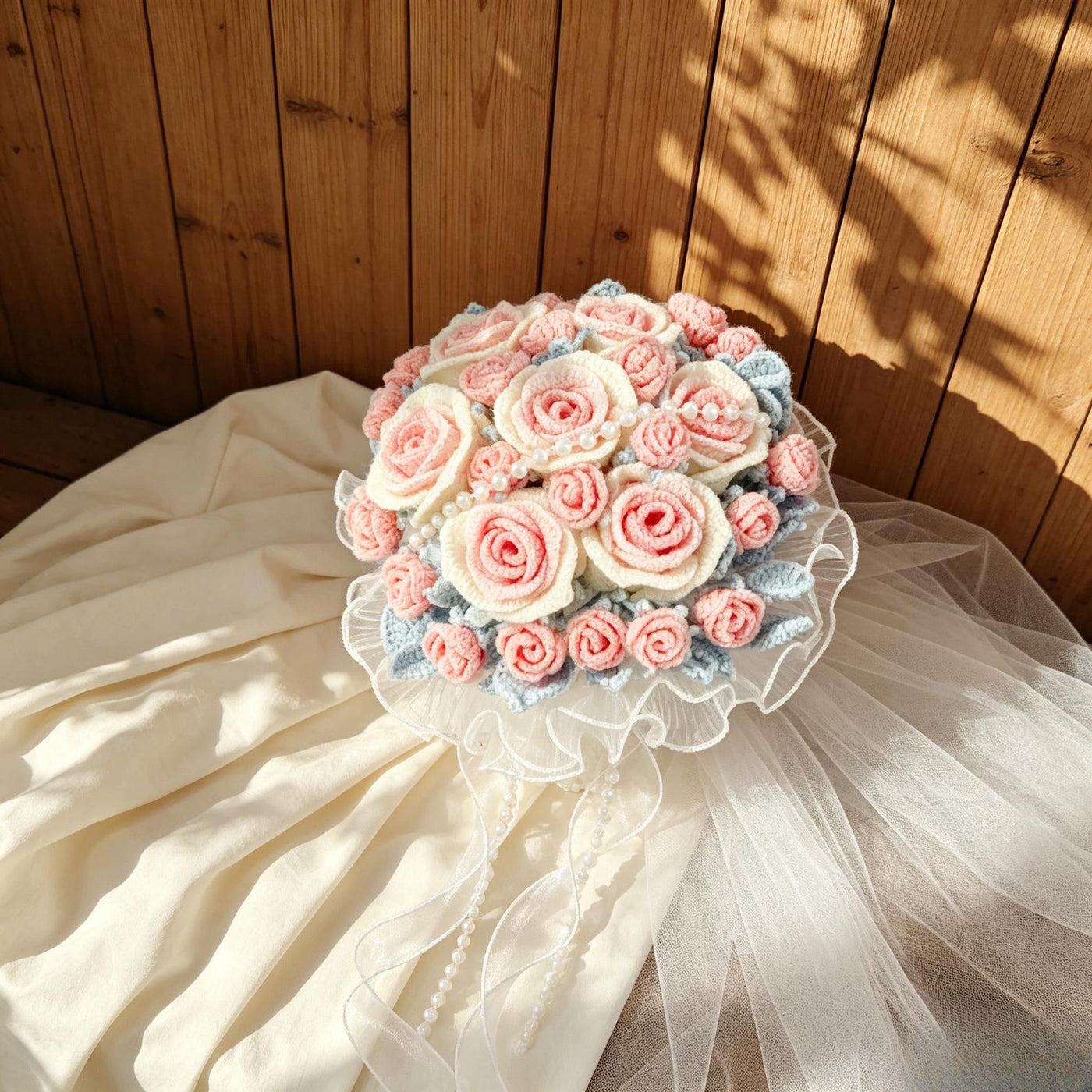 Blush Pink Rose Crochet Bridal Bouquet - view 6