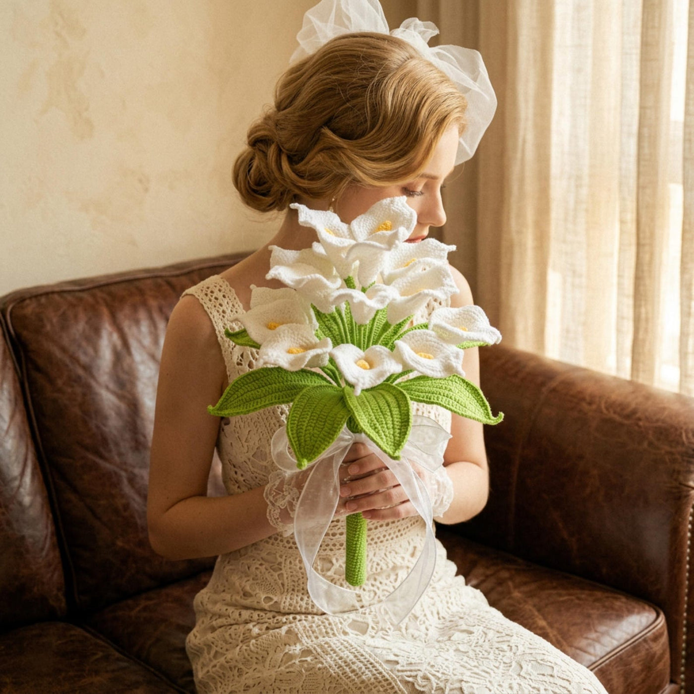 Ivory Calla Lily Crochet Bridal Bouquet - view 5