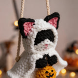 Ghost-Costume Cat & Pumpkin Crochet Car Charm - view 3