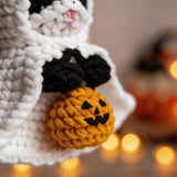 Ghost-Costume Cat & Pumpkin Crochet Car Charm - view 2