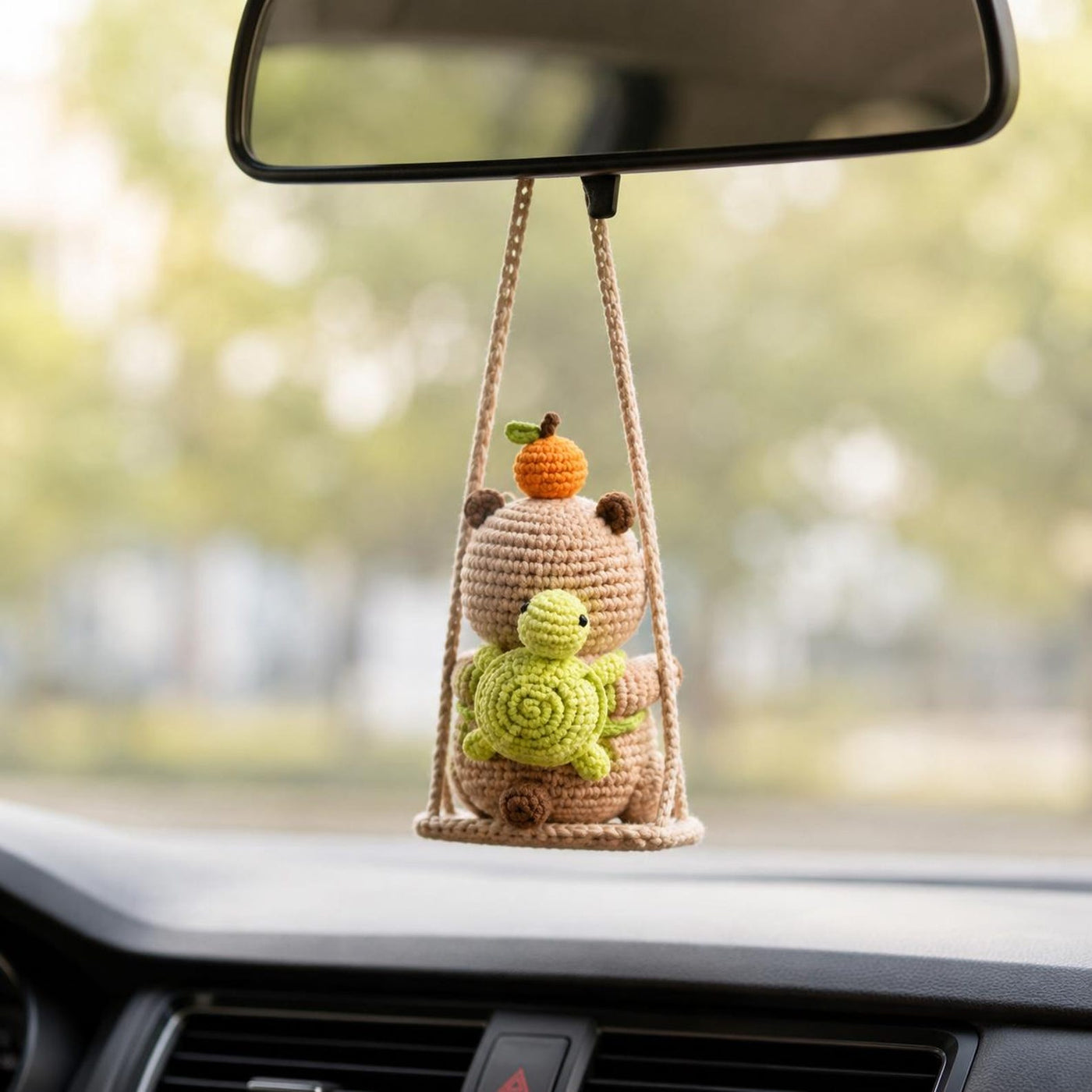 Turtle Friend Capybara Crochet Car Charm - view 3