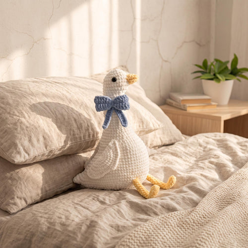 Blue Bow Goose Crochet Figure