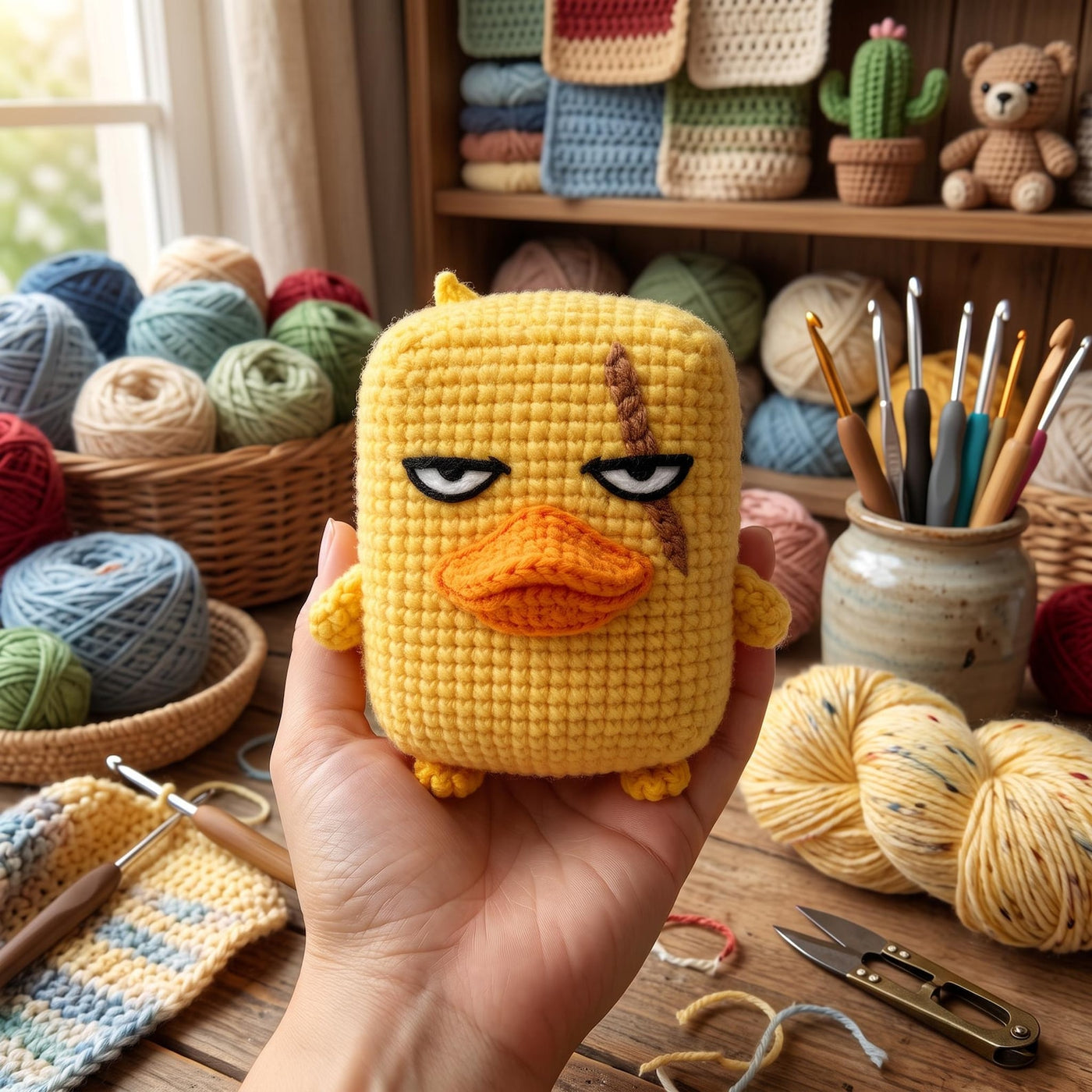 Grumpy Yellow Duck Crochet Figure