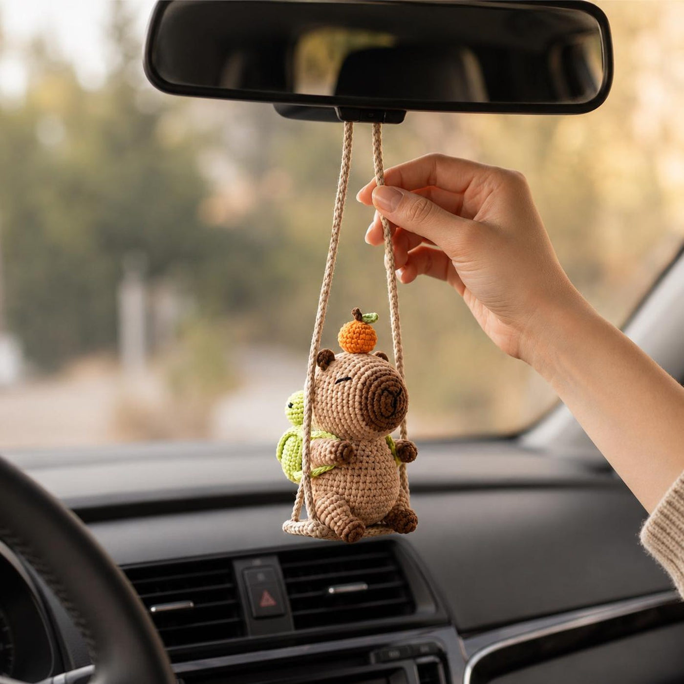 Turtle Friend Capybara Crochet Car Charm - view 2