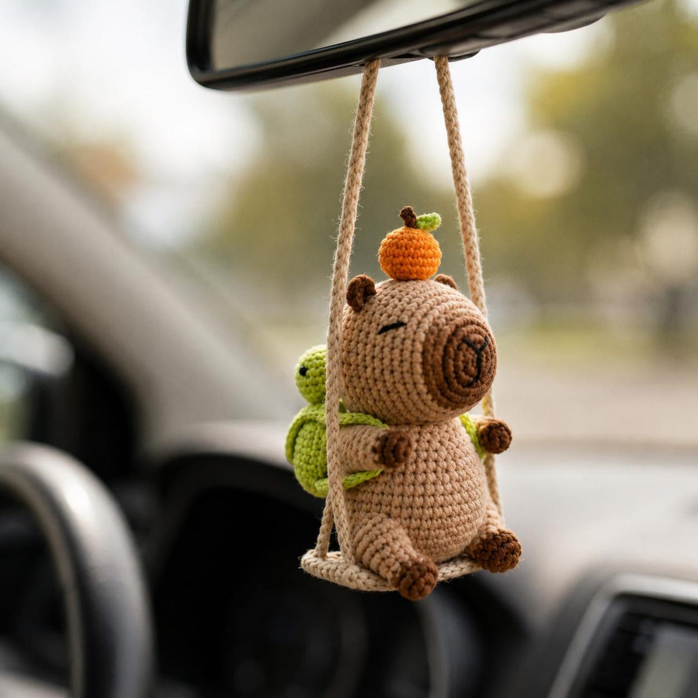 Turtle Friend Capybara Crochet Car Charm