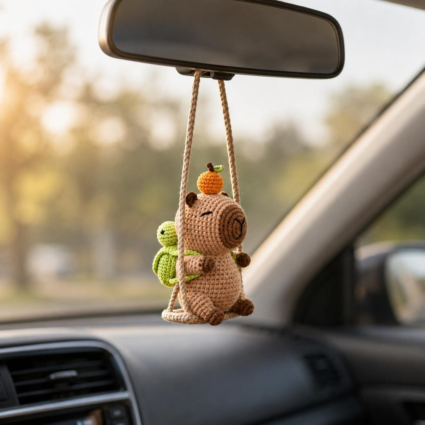 Turtle Friend Capybara Crochet Car Charm - view 5