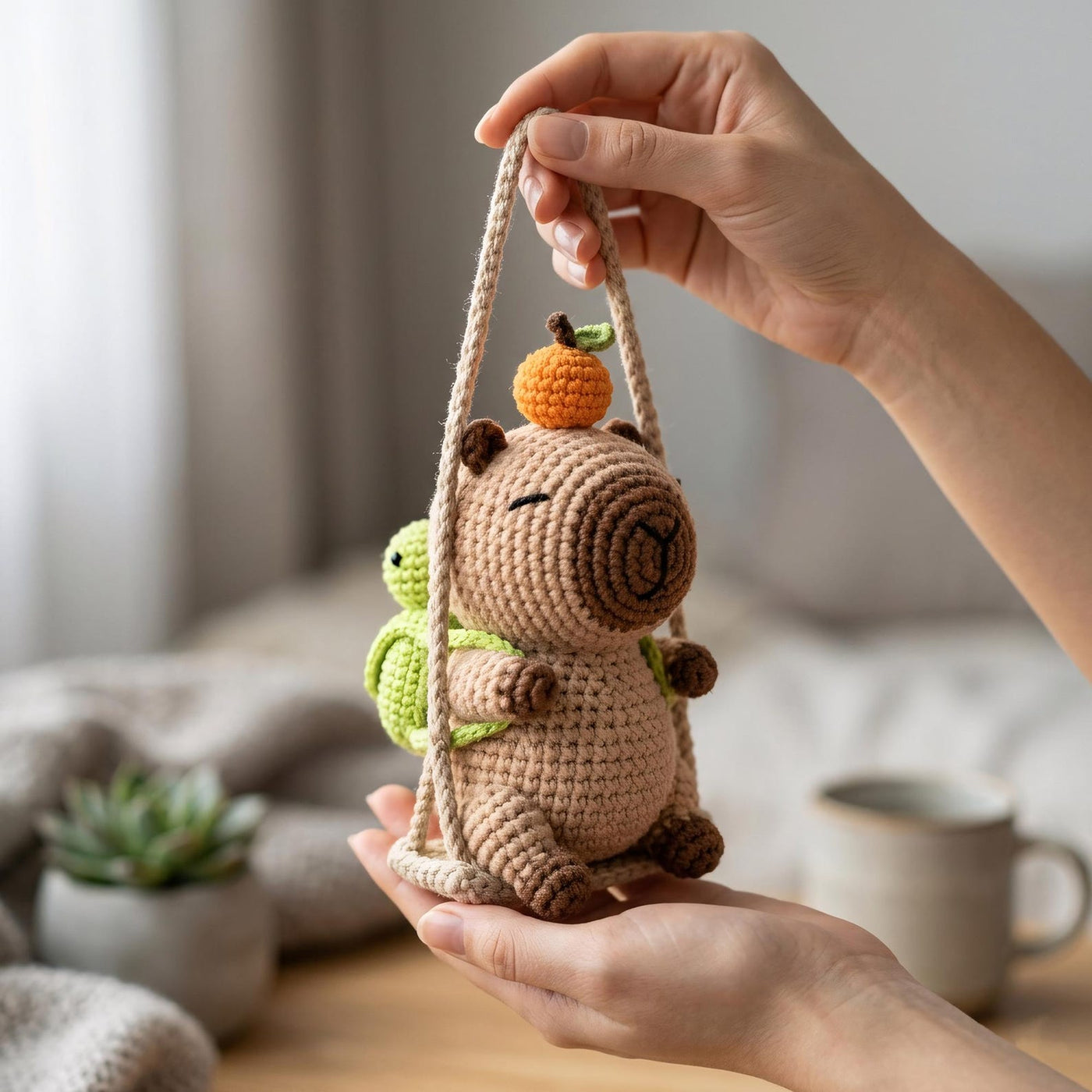 Turtle Friend Capybara Crochet Car Charm - view 10