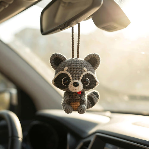 Acorn Raccoon Crochet Car Charm - view 2