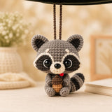 Acorn Raccoon Crochet Car Charm